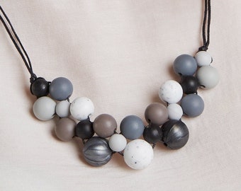 Monochrome Black, Granite Silicone Necklace | Geometric necklace | Statement Necklace | Necklace for woman | Silicone beads | Gift for her