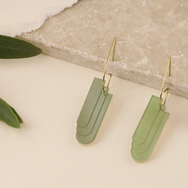 Art deco acrylic sterling silver drop earrings | Geometric earrings | Drop earrings | Gift for her | Peach | Jade