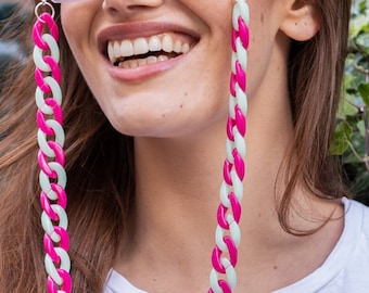 Glasses chain Magenta & Mint chunky acrylic chain for wearing with sunglasses, as glasses holder and necklace. Perfect gift for her