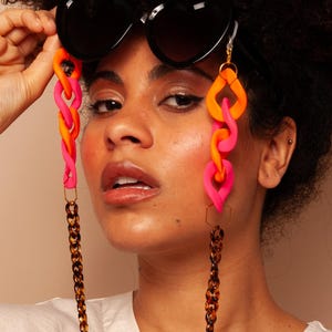 Nina Bold Neon Pink & Tortoiseshell Sunglasses and Glasses Chain. For wearing with spectacles and as glasses holder | Perfect gift for her