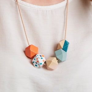 Geometric Necklace - Coral Terrazzo, Sage Pink & Teal | Statement Necklace | Gift for her | Geometric Jewellery | Personalized gift | Chunky