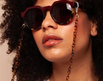 Glasses chain Paperclip Tortoiseshell dainty acrylic chain - wear with sunglasses and as glasses holder and necklace. Perfect gift for her.