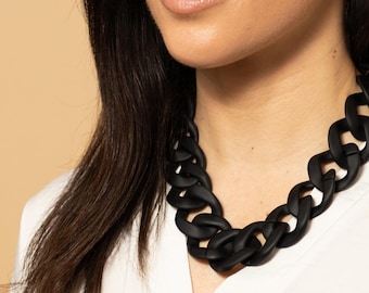Statement Necklace - chunky matte black chain links | Gift for her | Chunky necklace | Fashionista | Chunky Chain | Woman portrait