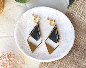 Clip on earrings Art deco Black Portoto Marble | Geometric earrings | Acrylic earrings | Statement earrings | Gift for her | Dangle earrings