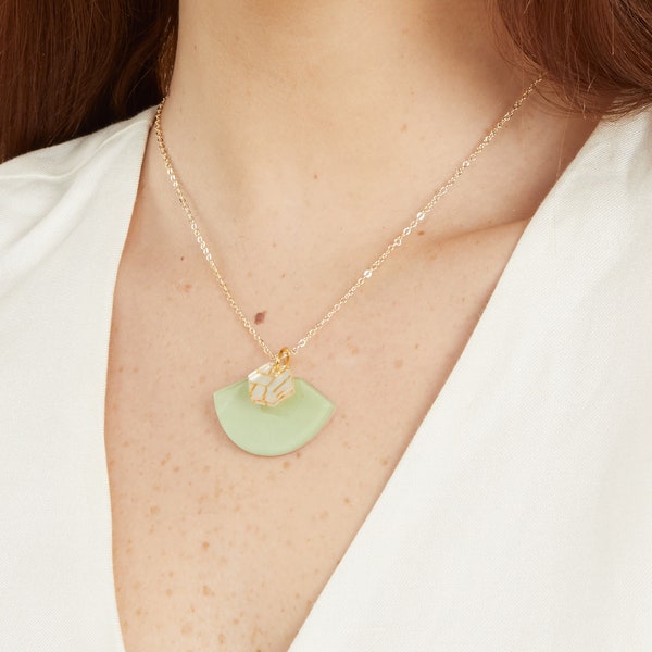 Jade & Lemon Drizzle Fan Art deco acrylic gold vermeil Pendant necklace |  Dainty necklace | Gift for her | Acrylic necklace | Geometric