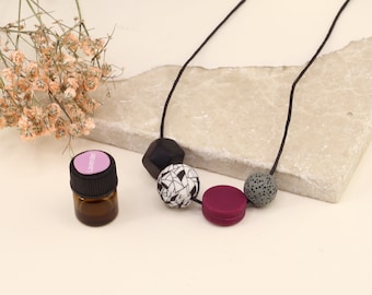 Essential Oil Diffuser Black, White & Burgundy Silicone Necklace | Aromatherapy | Diffuser jewelry | Lava | Diffuser | Eucalyptus