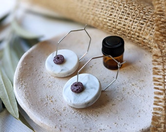 White Marble & Lilac Essential Oil Diffuser Earrings | Aromatherapy Earrings | Octagonal Hoops | Geometric earrings | Statement earrings