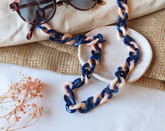 Marble Blue & Marble Pink chunky acrylic chain - For wearing with sunglasses, as glasses holder and necklace. Perfect gift for her.