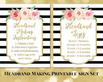 Printable Headband Making Station Instructions and Sizes Sign | Etsy