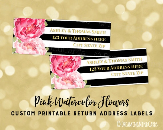30 Custom Pink Flower Personalized Address Labels