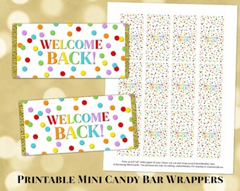 Printable Mini Candy Bar Wrapper Labels Welcome Back Rainbow Confetti Digital