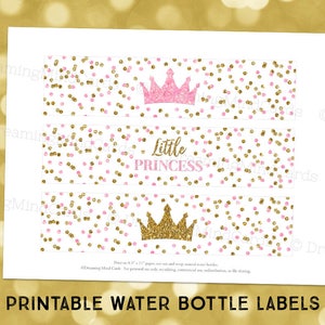 Printable Water Bottle Labels Little Princess Light Pink Gold Confetti ...