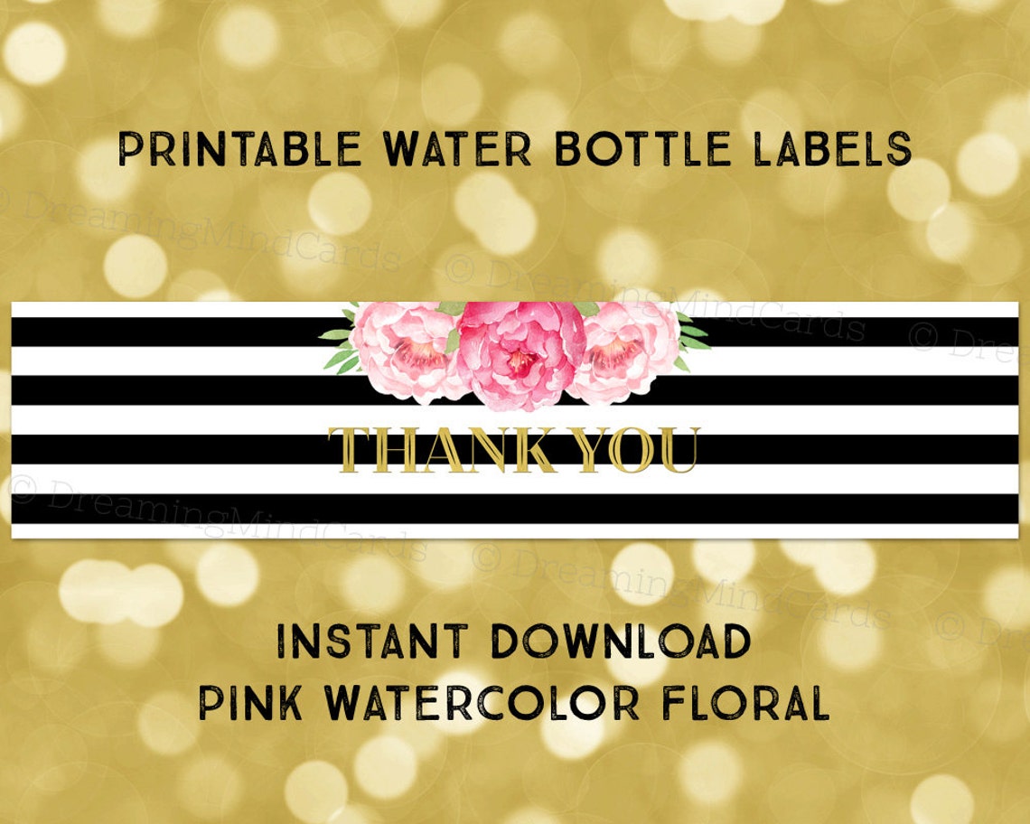 Printable Water Bottle Labels Thank You Black and White - Etsy