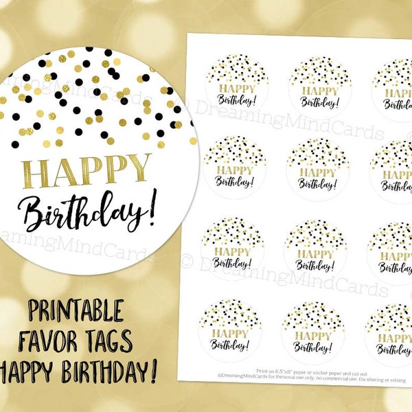 Round Happy Birthday Stickers - Etsy