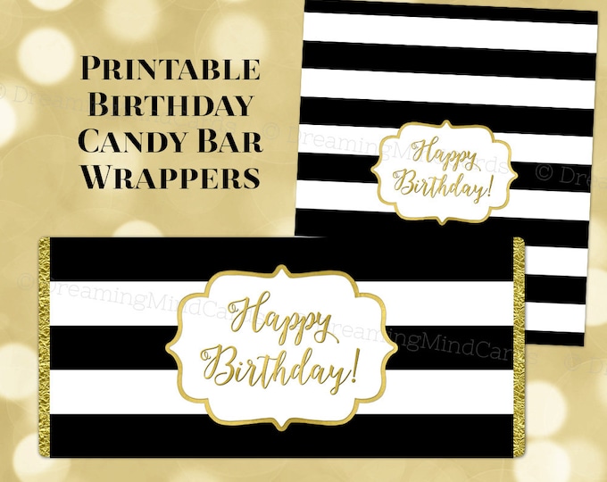 Printable Candy Bar Wrapper Happy Birthday Gold Pink Confetti Digital ...