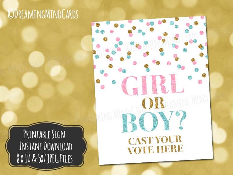 Printable Girl or Boy Cast your Vote Sign 8x10 5x7 Pink Blue Etsy