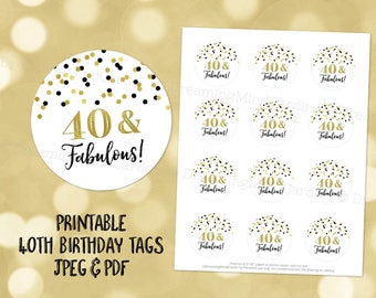 Printable 40 and Fabulous 40th Birthday Round Tags Rose Gold | Etsy