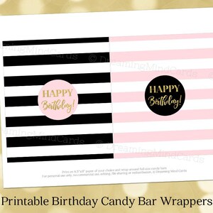 Printable Candy Bar Wrapper Happy Birthday Black and Blush Pink Stripes ...