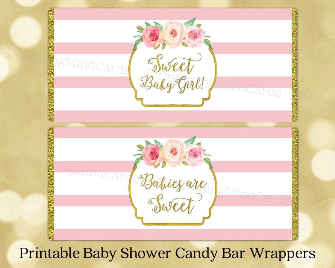 Printable Candy Bar Wrapper Labels Girl Baby Shower Pink Watercolor