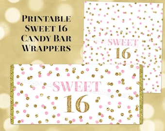 Printable Candy Bar Wrapper Sweet 16 Birthday Light Pink | Etsy