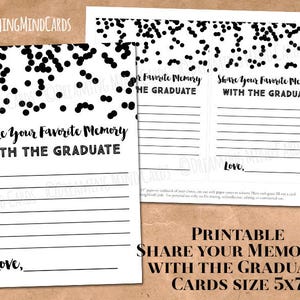 Imprimible Comparta sus recuerdos favoritos con las tarjetas de posgrado Descarga digital instantánea de confeti en blanco y negro