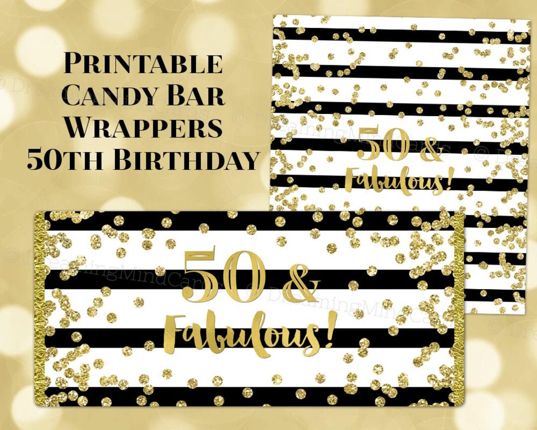 Printable Candy Bar Wrapper 50 &amp; Fabulous Black and White - Etsy