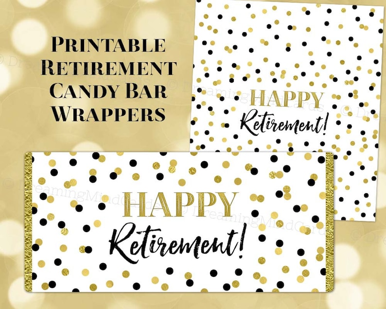 printable candy bar wrapper labels happy retirement black