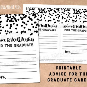 Consejos imprimibles y buenos deseos para las tarjetas de posgrado Confeti en blanco y negro Descarga digital instantánea