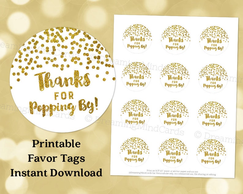 Printable Owing for Popping By means of Desire Tags Gold Confetti for Little one Shower or Birthday Popcorn Immediate Electronic Down load picture relating to Thanks for Popping by Printable identify Printable Because of for Popping Through Desire Tags Gold Confetti for Boy or girl Shower or Birthday Popcorn Instantaneous Electronic Down load