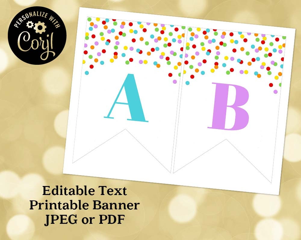 Printable Editable Text Banner Rainbow Confetti Digital Download ...