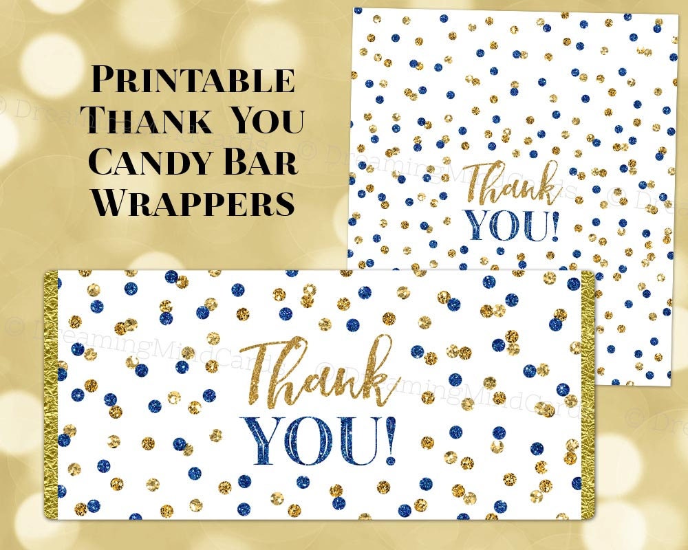 Printable Candy Bar Wrapper Labels Thank You Dark Blue and | Etsy