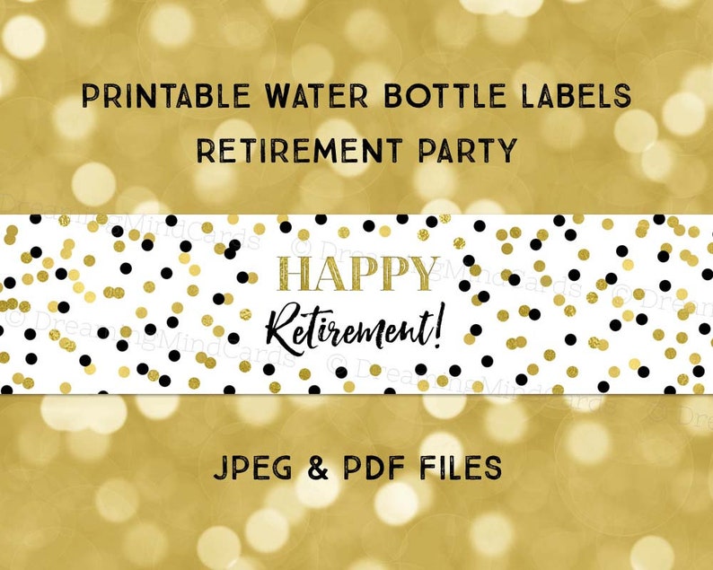 Printable Water Bottle Labels Happy Retirement Black Gold Etsy