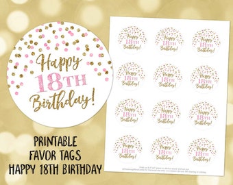 Printable Happy Birthday Round Tags Rainbow Confetti Instant | Etsy