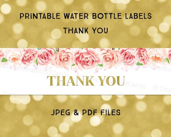 Printable Water Bottle Labels Thank You Blush Pink Watercolor | Etsy