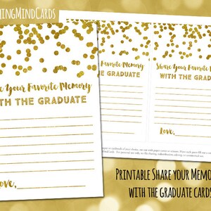 Imprimable Partagez vos souvenirs préférés avec le téléchargement numérique instantané de confettis d'or de cartes d'études supérieures