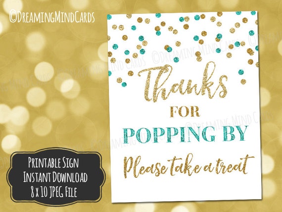 Printable Because of for Popping By means of Popcorn Bar Signal 8x10 Teal Blue Gold Glitter Confetti Child Shower Electronic Down load graphic regarding Thanks for Popping by Printable called Printable Due for Popping Through Popcorn Bar Indication 8x10 Teal Blue Gold Glitter Confetti Youngster Shower Electronic Down load
