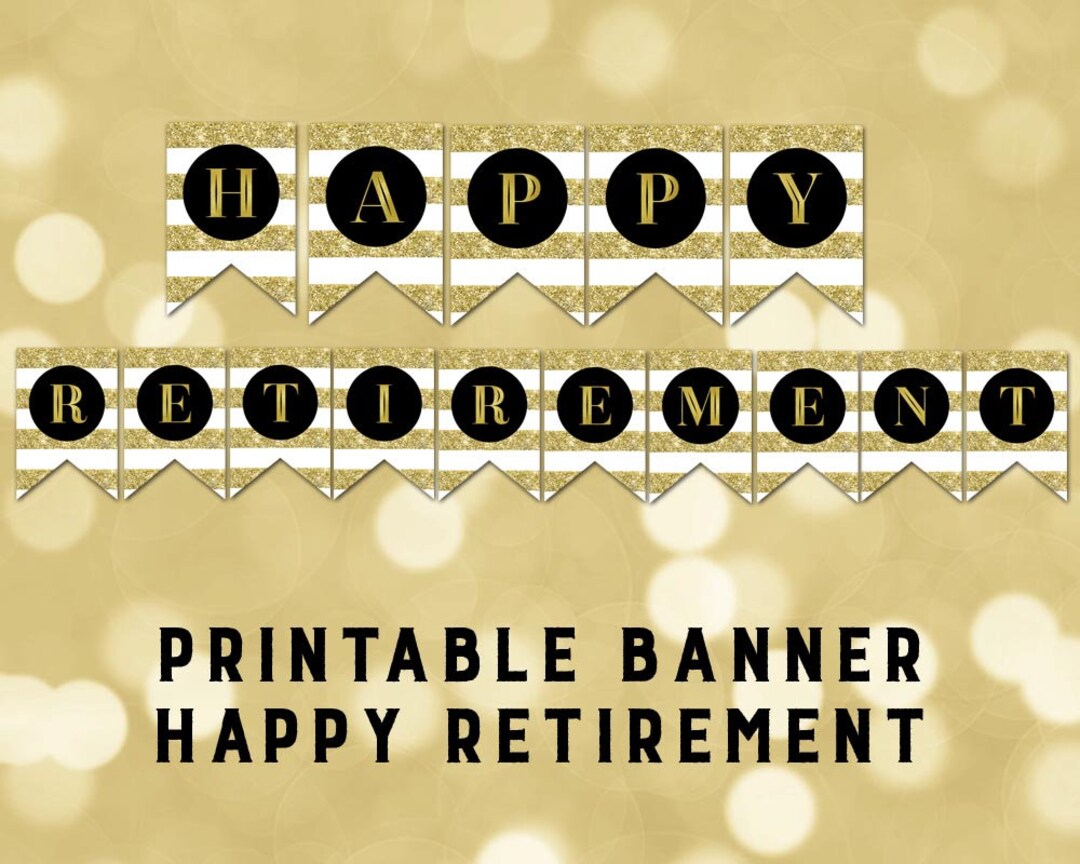Printable Happy Retirement Banner Black Gold Glitter Stripes - Etsy