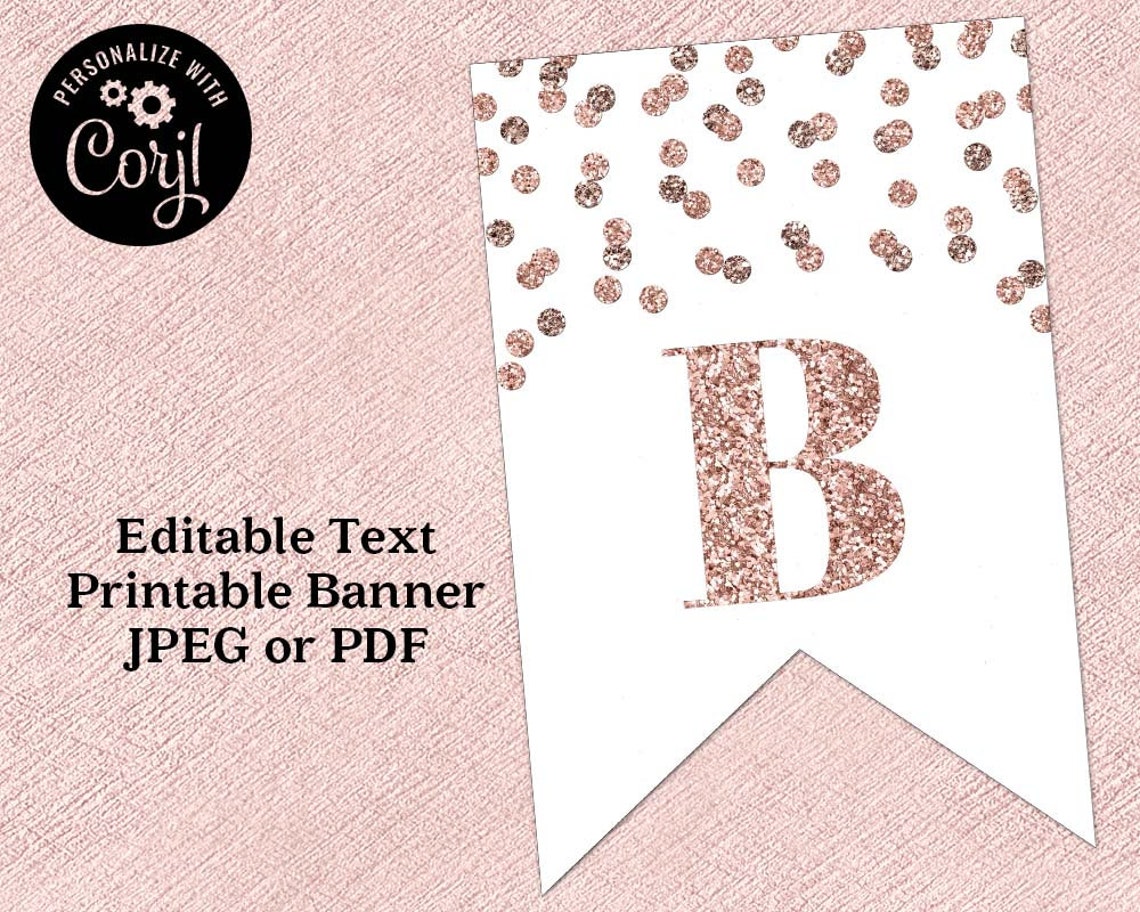 Printable Editable Text Banner Rose Gold Confetti Digital - Etsy
