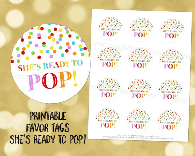 Printable She's Ready to Pop Round Favor Tags Rainbow Etsy