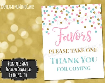 Printable Favors Sign 8x10 Pink Blue Gold Confetti Gender Reveal Baby Shower Digital Download