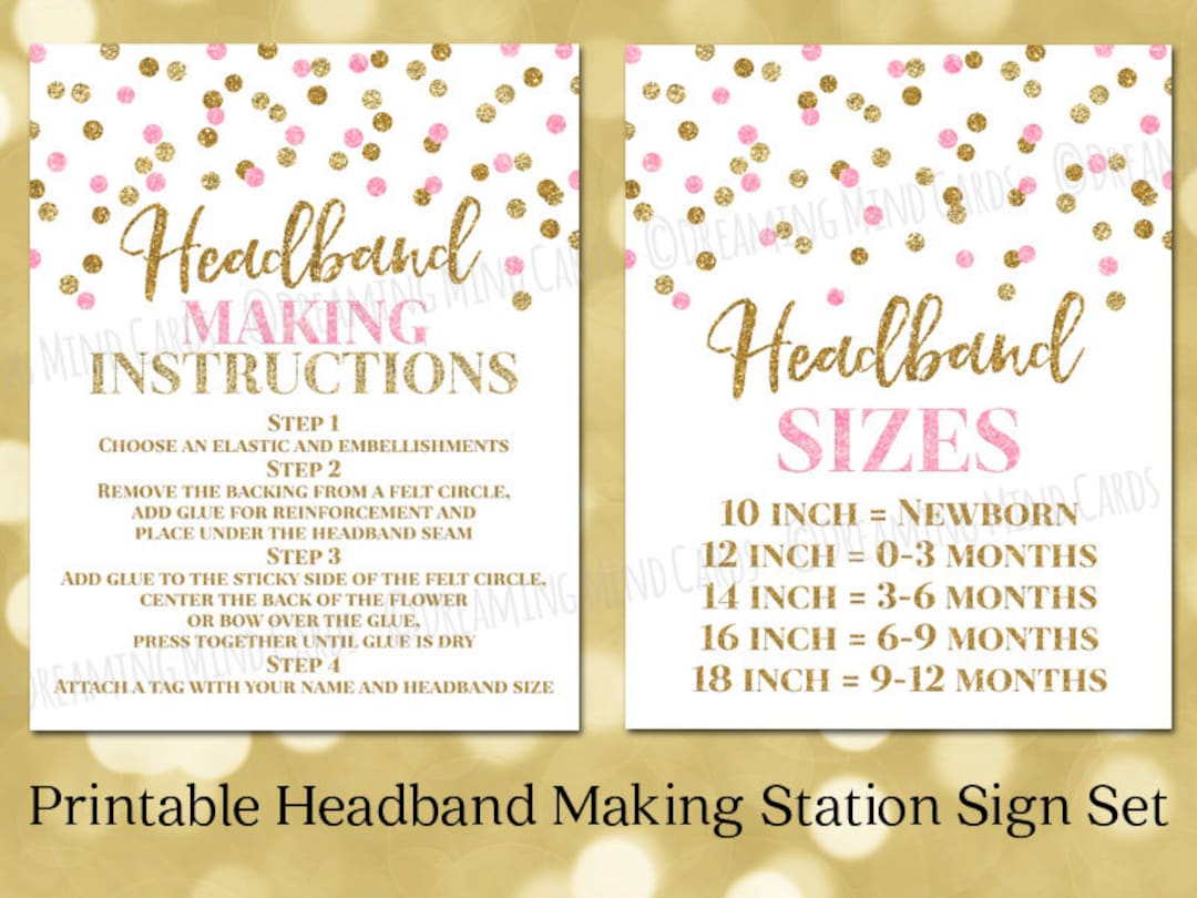 Printable Headband Making Station Instructions and Sizes Sign Set 8x10 ...
