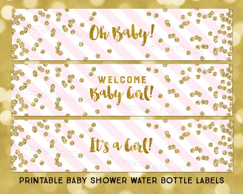 Printable Water Bottle Labels Girl Baby Shower Blush Pink Etsy