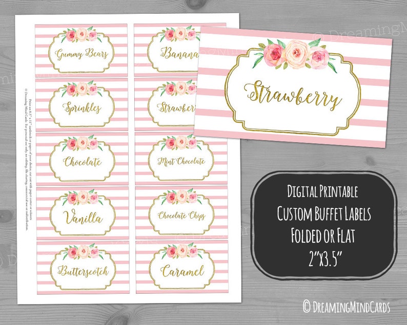 Printable custom buffet labels food labels pink and white etsy