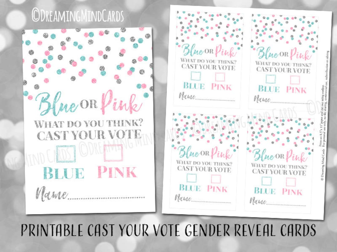 Printable Gender Reveal Vote Ballot Cards Game for Baby Shower Pink ...