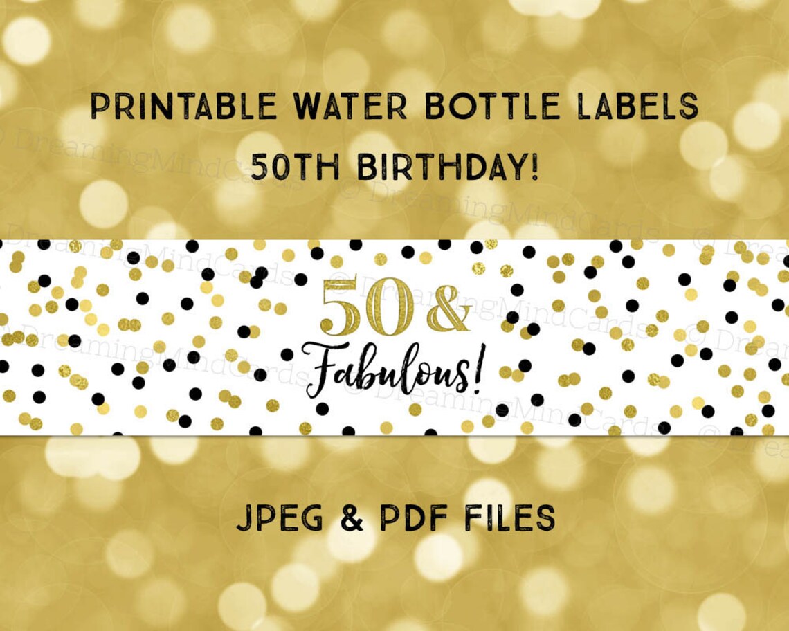 Printable Water Bottle Labels 50 and Fabulous Birthday Party | Etsy