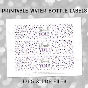 Printable Water Bottle Labels Thank You Dark Purple Silver - Etsy