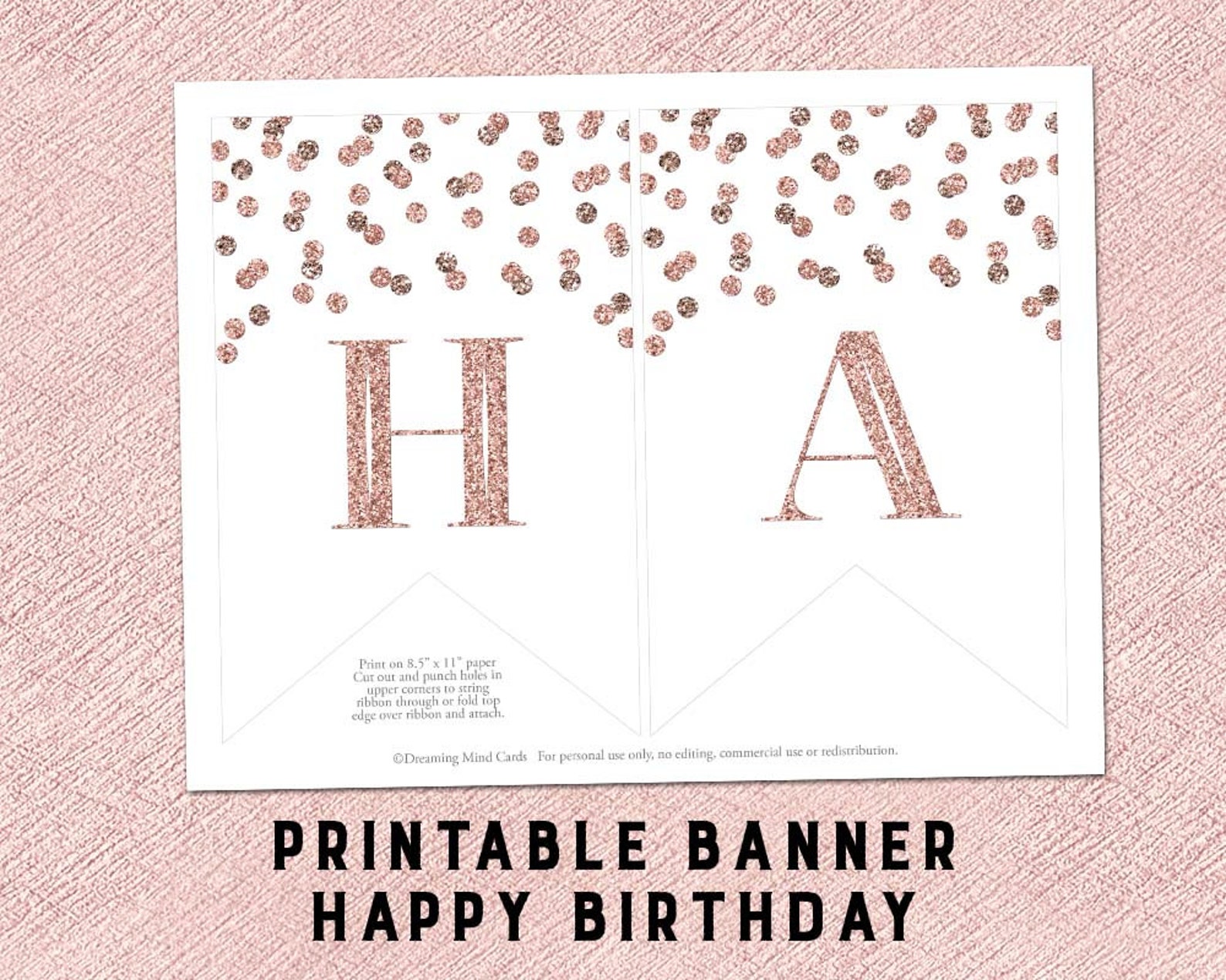 Printable Happy 30th Birthday Banner Rose Gold Confetti | Etsy