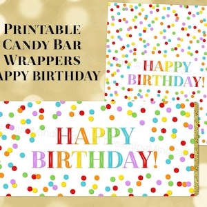 Druckbare Schokoriegel Wrapper Happy Birthday Regenbogen Konfetti Digitaler Download Schokoriegel Etiketten