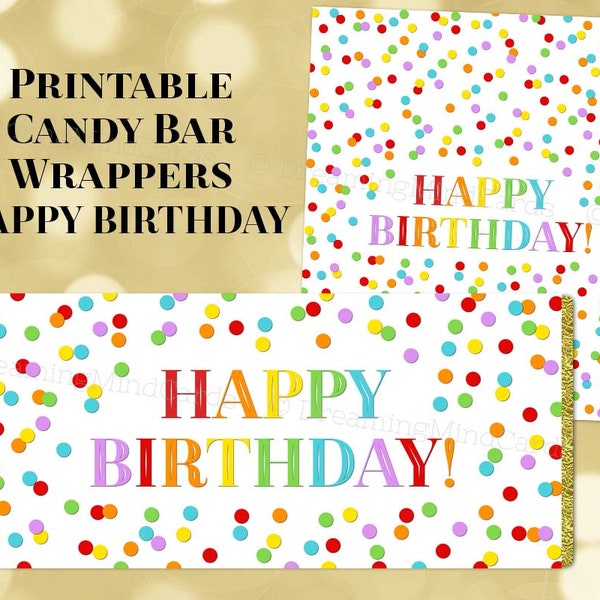Imprimable Candy Bar Wrapper Happy Birthday Rainbow Confetti Téléchargement numérique Étiquettes de barre de chocolat