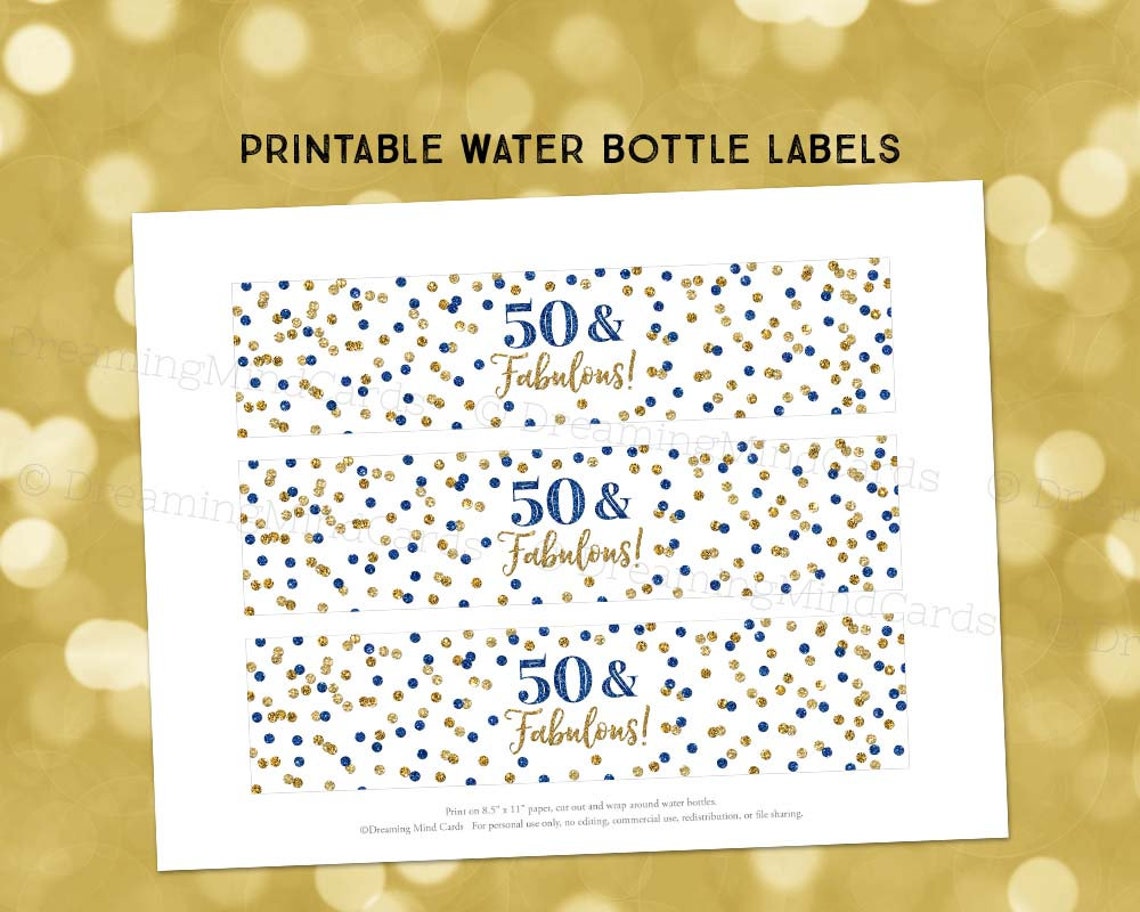 Printable Water Bottle Labels 50 and Fabulous Birthday Party | Etsy